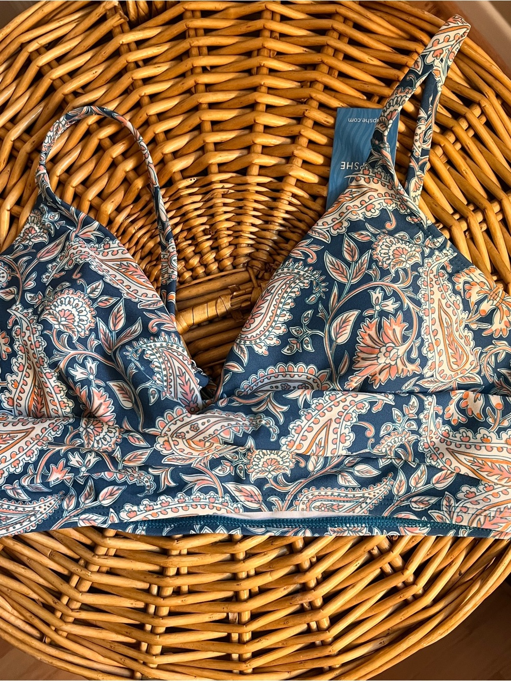Cupshe Paisley Printed Bikini Top in Teal and Coral
